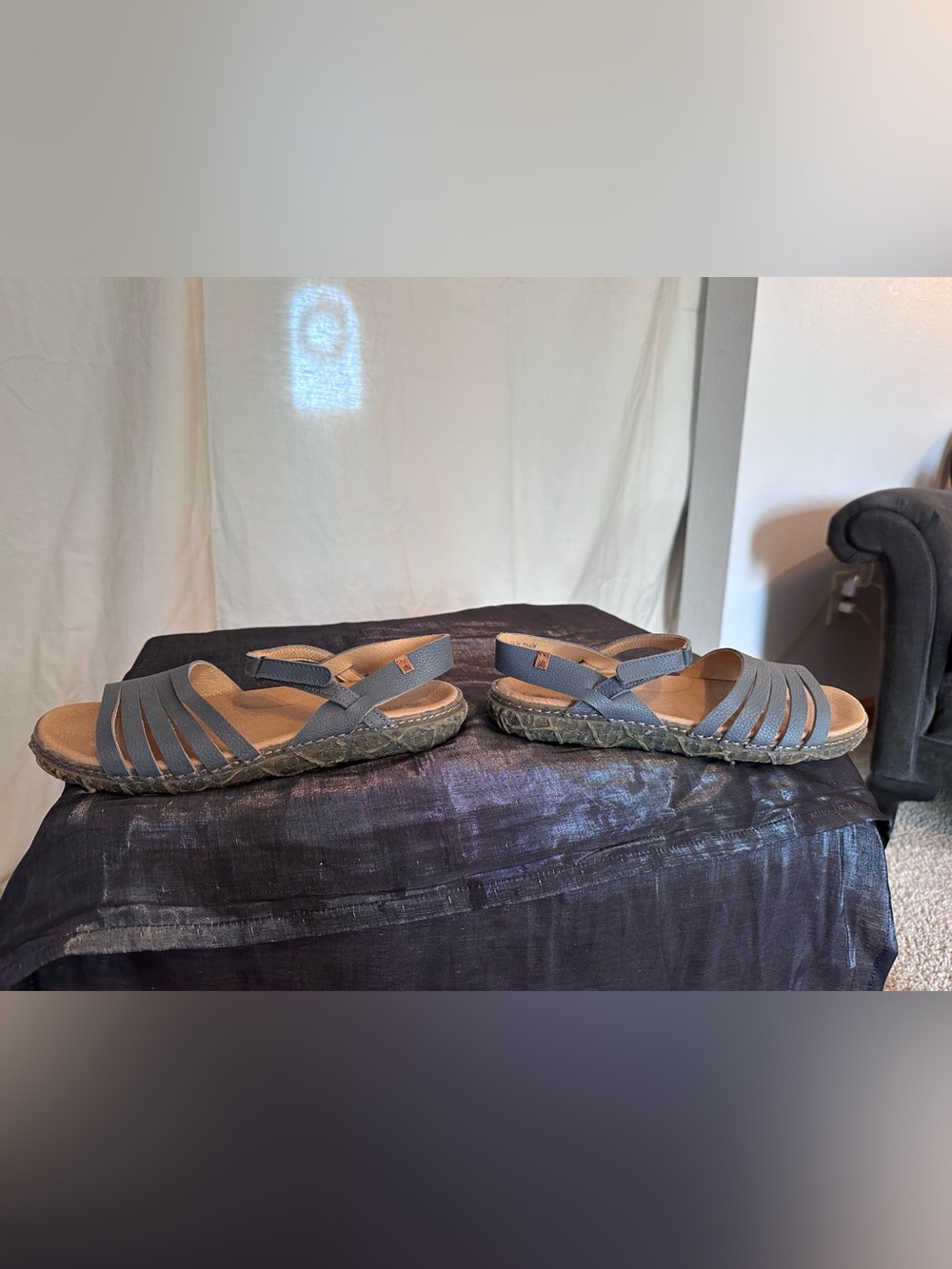 El Naturalista Blue-Gray Leather Strappy Sandals Velcro strap EU 39 US 8.5 eco - Picture 11 of 12